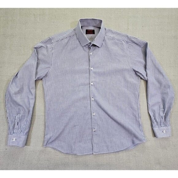 Jared Lang After Hours Shirt Men's XL Blue Cotton Herringbone Slim Fit Button-Up - Picture 1 of 16